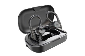 True Wireless Bluetooth 5.1 IPX7 Waterproof Stereo earbud - Sports Earhook Design Headphones for Running - Built-in Mic Earphones for Gym Workouts Black